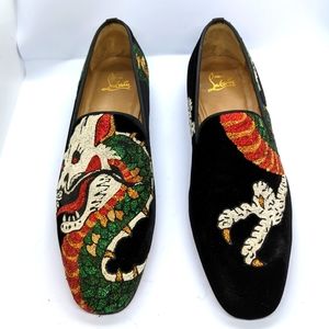 Christian Louboutin Dragon Print Velvet Henri Tattoo Slip on Loafers Size 41.5